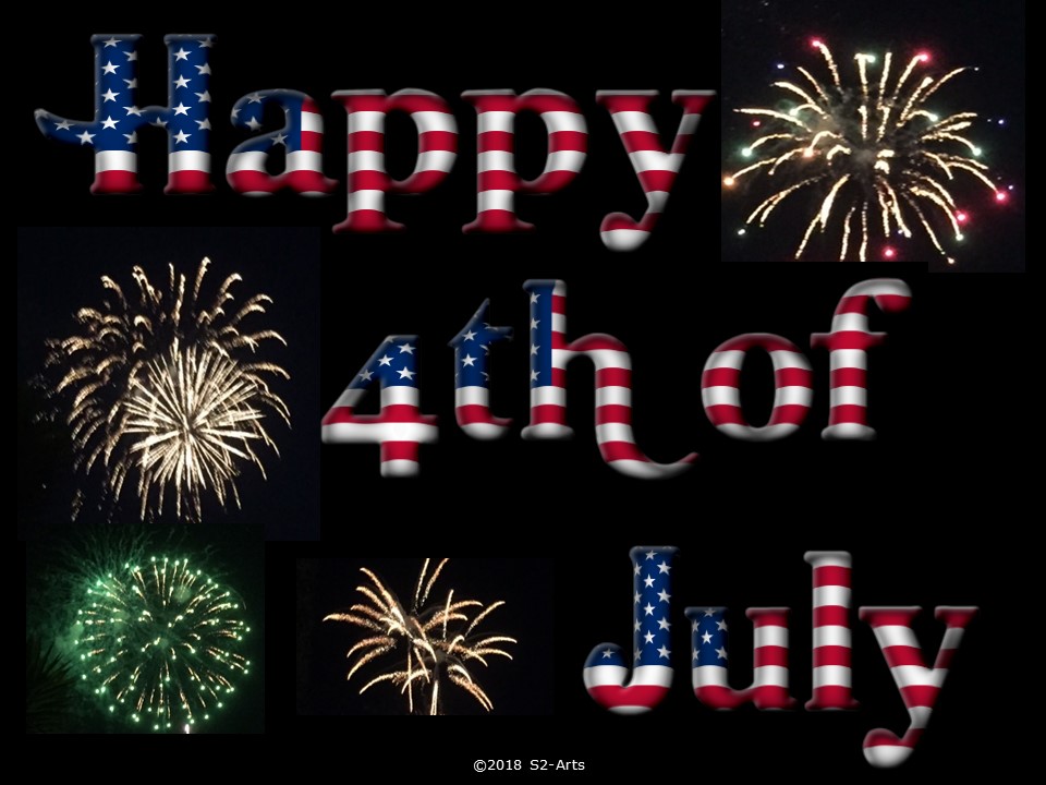 Image of 4th of July Card with Fireworks and Alphabets in US Flag