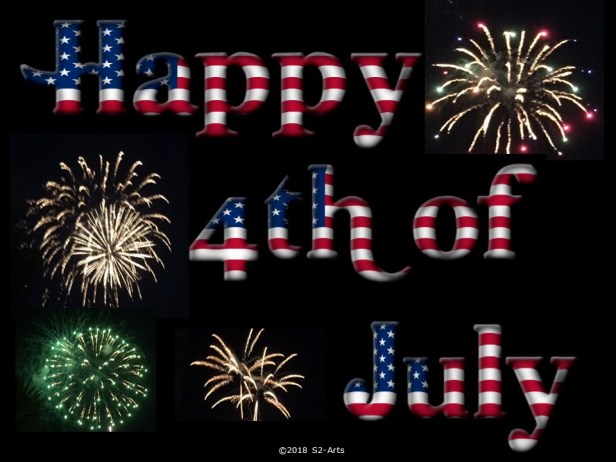 Image of 4th of July Card with Fireworks and Alphabets in US Flag