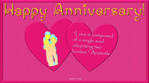 Image of Anniversary Card with Couple Inside the Pink Heart