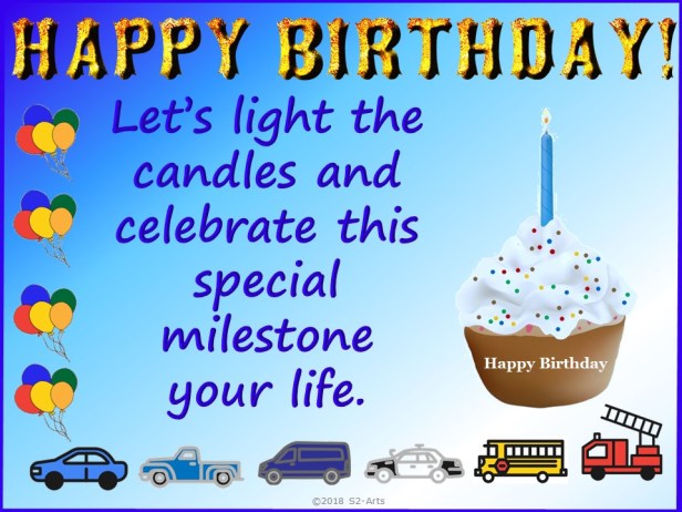 Image of Birthday Card with Blue Background and Vehicles
