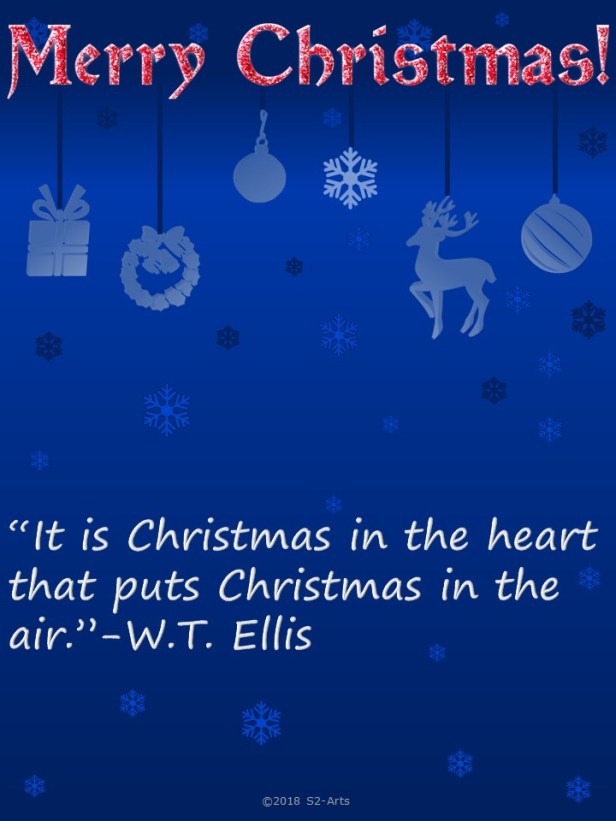 Image of Christmas Card with Blue Background and Ornaments