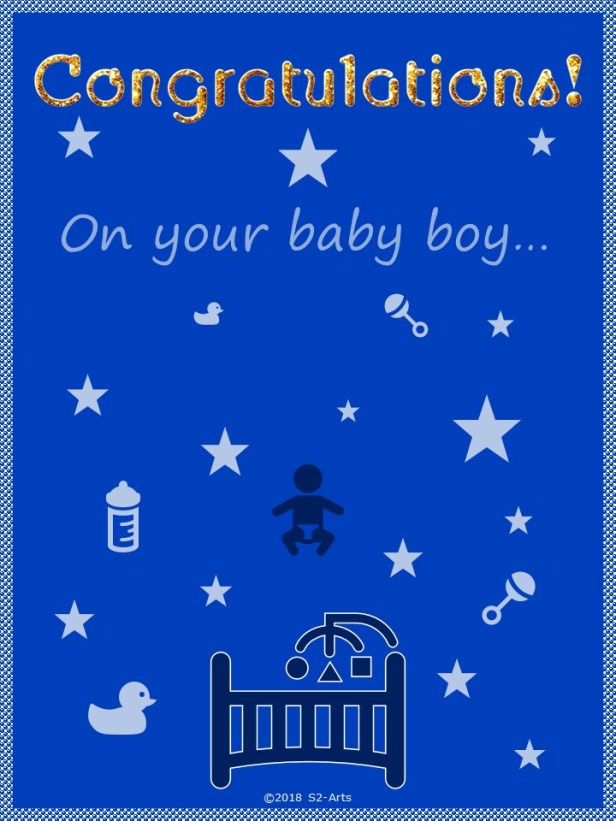 Image of Congratulations Card with Blue Background and Baby Icons