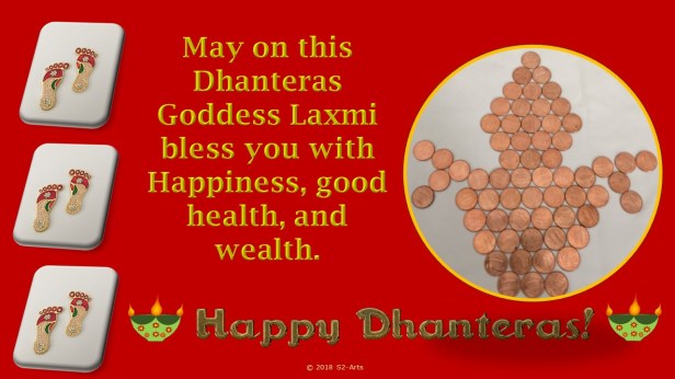 Image of Dhanteras Card with Coin Kalash and Lakshmi Feet