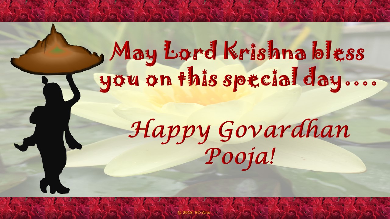 Image of Govardhan Pooja Card with Krishna Holding the Govardhan Hill