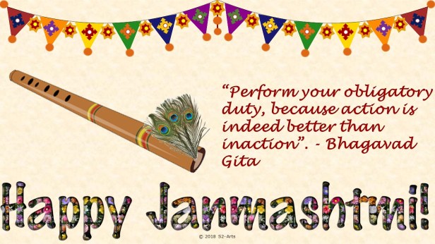 Image of Janamasthmi Card with Flute and Peacock Feathers