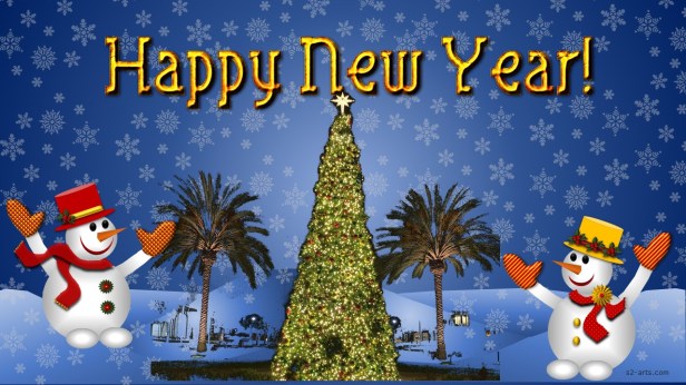 Image of Happy New Year Card with Snowmen