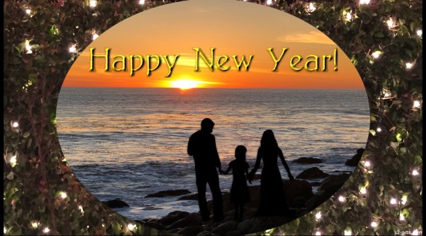 Image of New Year Card with Family and Flowers