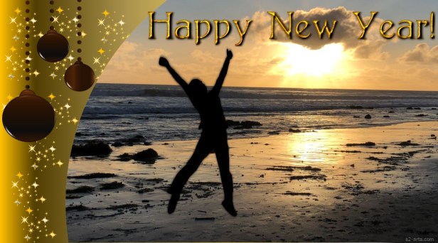 Image of New Year Card with Person Jumping
